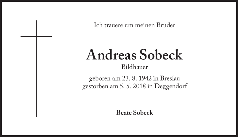  Traueranzeige für Andreas Sobeck vom 12.05.2018 aus Süddeutsche Zeitung