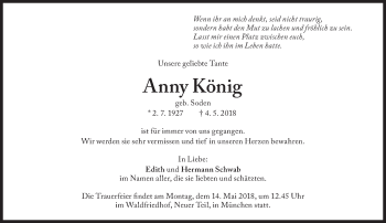 Traueranzeige von Anny König von Süddeutsche Zeitung