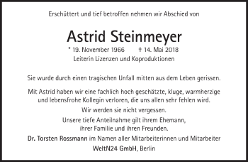 Traueranzeige von Astrid Steinmeyer von Süddeutsche Zeitung