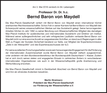 Traueranzeige von Bernd Baron von Maydell von Süddeutsche Zeitung