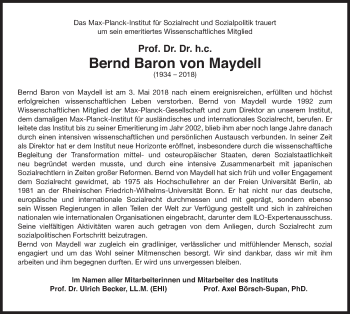 Traueranzeige von Bernd Baron von Maydell von Süddeutsche Zeitung