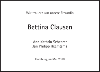 Traueranzeige von Bettina Clausen von Süddeutsche Zeitung