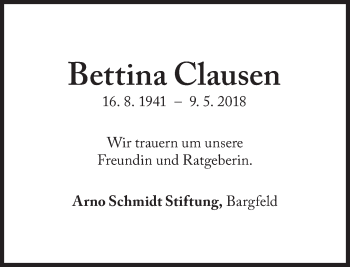 Traueranzeige von Bettina Clausen von Süddeutsche Zeitung