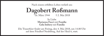 Traueranzeige von Dagobert Roßmann von Süddeutsche Zeitung