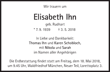 Traueranzeige von Elisabeth Ihn von Süddeutsche Zeitung