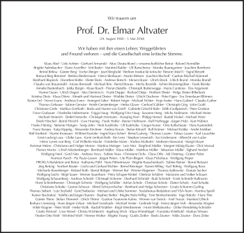 Traueranzeige von Elmar Altvater von Süddeutsche Zeitung