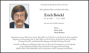 Traueranzeige von Erich Bröckl von Süddeutsche Zeitung