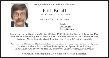 Traueranzeige von Erich Bröckl von Süddeutsche Zeitung