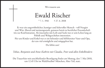Traueranzeige von Ewald Rischer von Süddeutsche Zeitung