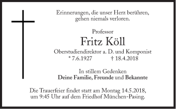 Traueranzeige von Fritz Köll von Süddeutsche Zeitung