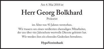 Traueranzeige von Georg Bolkhard von Süddeutsche Zeitung