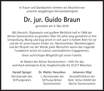 Traueranzeige von Guido Braun von Süddeutsche Zeitung