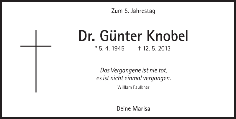  Traueranzeige für Günter Knobel vom 12.05.2018 aus Süddeutsche Zeitung