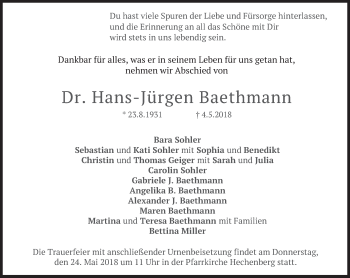 Traueranzeige von Hans-Jürgen Baethmann von Süddeutsche Zeitung