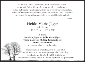 Traueranzeige von Heide-Marie Jäger von Süddeutsche Zeitung