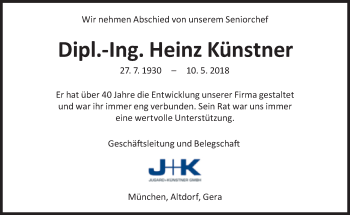 Traueranzeige von Heinz Künstner von Süddeutsche Zeitung