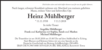 Traueranzeige von Heinz Mühlberger von Süddeutsche Zeitung