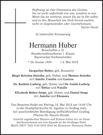 Traueranzeige von Hermann Huber von Süddeutsche Zeitung