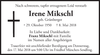 Traueranzeige von Irene Mikschl von Süddeutsche Zeitung
