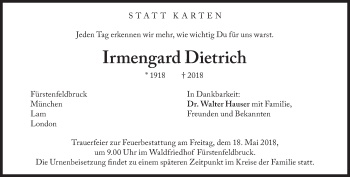 Traueranzeige von Irmengard Dietrich von Süddeutsche Zeitung