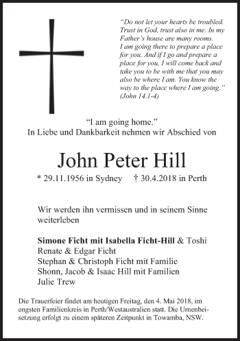 Traueranzeige von John Peter Hill von Süddeutsche Zeitung