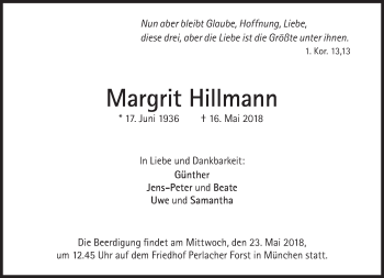 Traueranzeige von Margrit Hillmann von Süddeutsche Zeitung