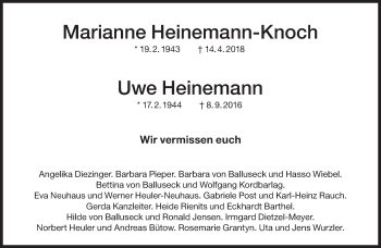 Traueranzeige von Marianne Heinemann-Knoch von Süddeutsche Zeitung
