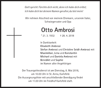 Traueranzeige von Otto Ambrosi von Süddeutsche Zeitung