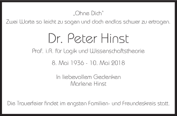 Traueranzeige von Peter Hinst von Süddeutsche Zeitung