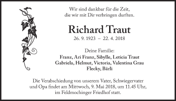 Traueranzeige von Richard Traut von Süddeutsche Zeitung