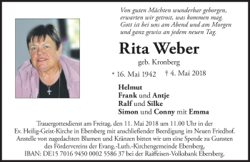 Traueranzeige von Rita Weber von Süddeutsche Zeitung