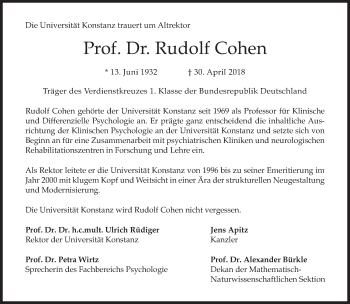 Traueranzeige von Rudolf Cohen von Süddeutsche Zeitung