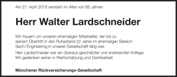 Traueranzeige von Walter Lardschneider von Süddeutsche Zeitung