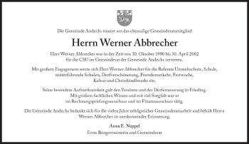 Traueranzeige von Werner Abbrecher von Süddeutsche Zeitung