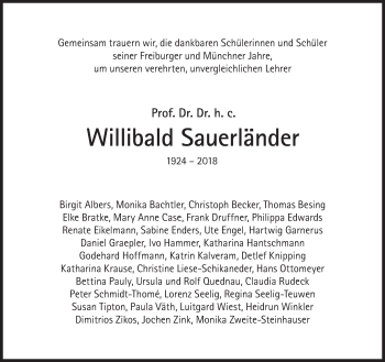 Traueranzeige von Willibald Sauerländer von Süddeutsche Zeitung