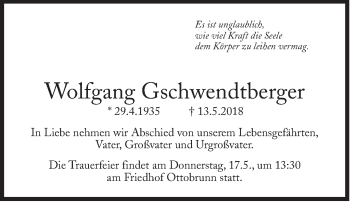 Traueranzeige von Wolfgang Gschwendtberger von Süddeutsche Zeitung