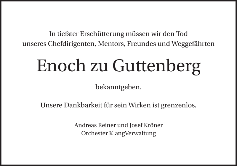  Traueranzeige für Enoch Freiherr von und zu Guttenberg vom 20.06.2018 aus 