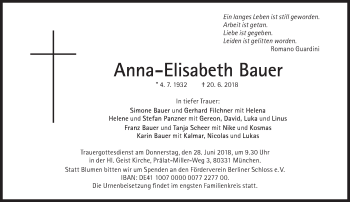 Traueranzeige von Anna-Elisabeth Bauer von Süddeutsche Zeitung
