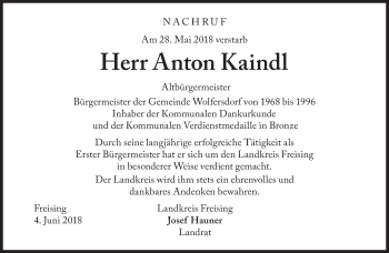 Traueranzeige von Anton Kaindl von Süddeutsche Zeitung