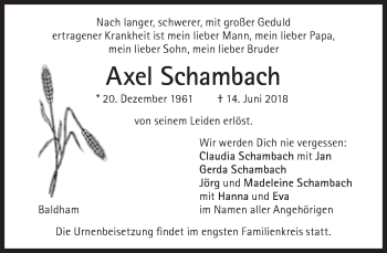 Traueranzeige von Axel Schambach von Süddeutsche Zeitung