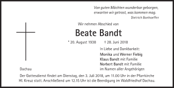 Traueranzeige von Beate Bandt von Süddeutsche Zeitung