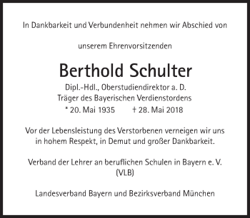 Traueranzeige von Berthold Schulter von Süddeutsche Zeitung