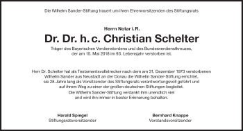 Traueranzeige von Christian Schelter von Süddeutsche Zeitung