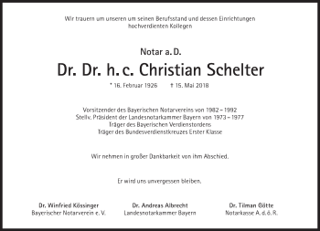 Traueranzeige von Christian Schelter von Süddeutsche Zeitung