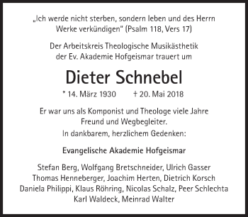 Traueranzeige von Dieter Schnebel von Süddeutsche Zeitung