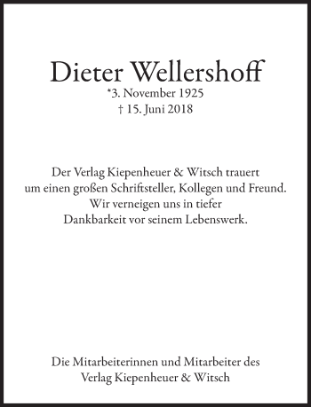 Traueranzeige von Dieter Wellershoff von Süddeutsche Zeitung