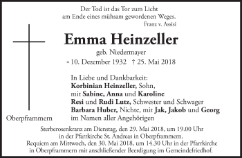 Traueranzeige von Emma Heinzeller von Süddeutsche Zeitung