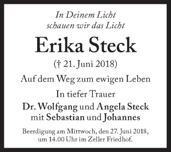 Traueranzeige von Erika Steck von Süddeutsche Zeitung