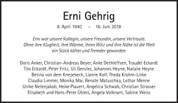Traueranzeige von Erni Gehrig von Süddeutsche Zeitung