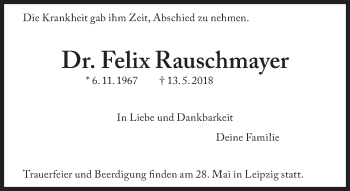 Traueranzeige von Felix Rauschmayer von Süddeutsche Zeitung